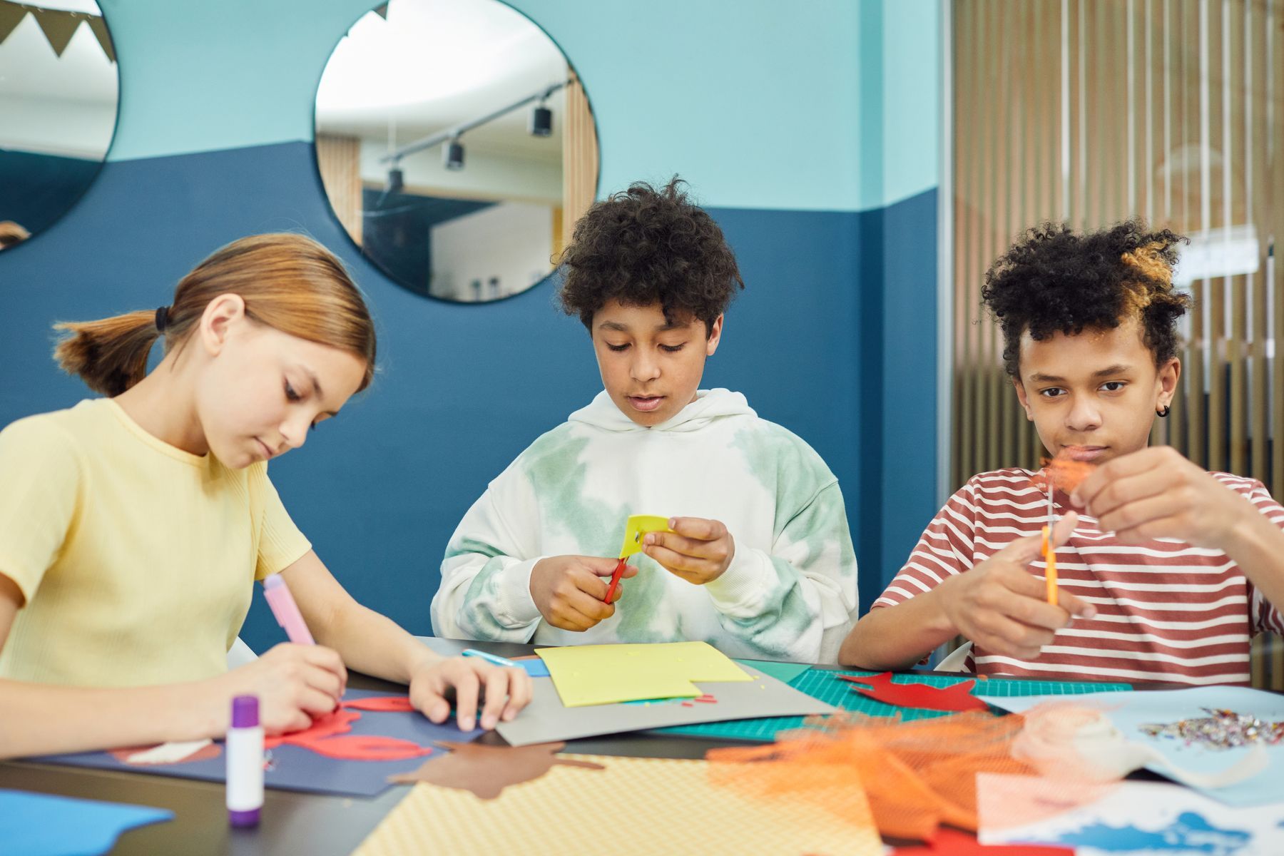 Children making crafts together